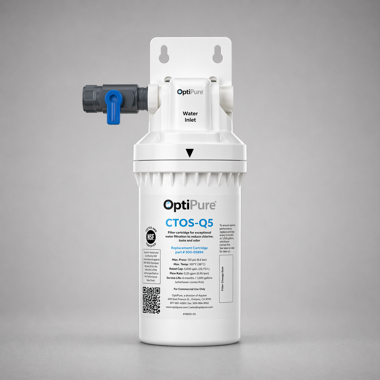 OptiPure QTI5-1, 160-52076, Single 5 inch Qwik-Twist Carbon Water Filer, IsoNet® Scale Inhibitor