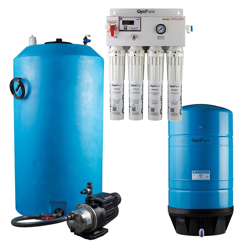 OptiPure BWS350/175 HF, 164-14380, 350-400GPD Blended Water Reverse Osmosis, 175GAL Tank, 1HP Pump