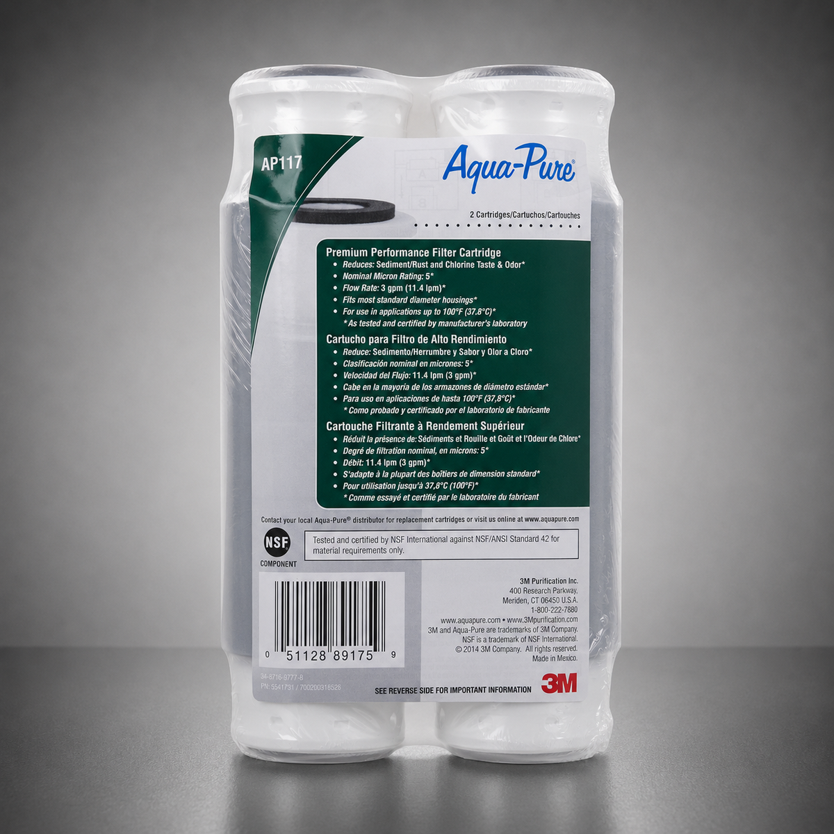 3M Aqua-Pure® AP117 2-Pack, 55417-31, 10 inch GAC Drop-In Water Filter Cartridge, Carbon