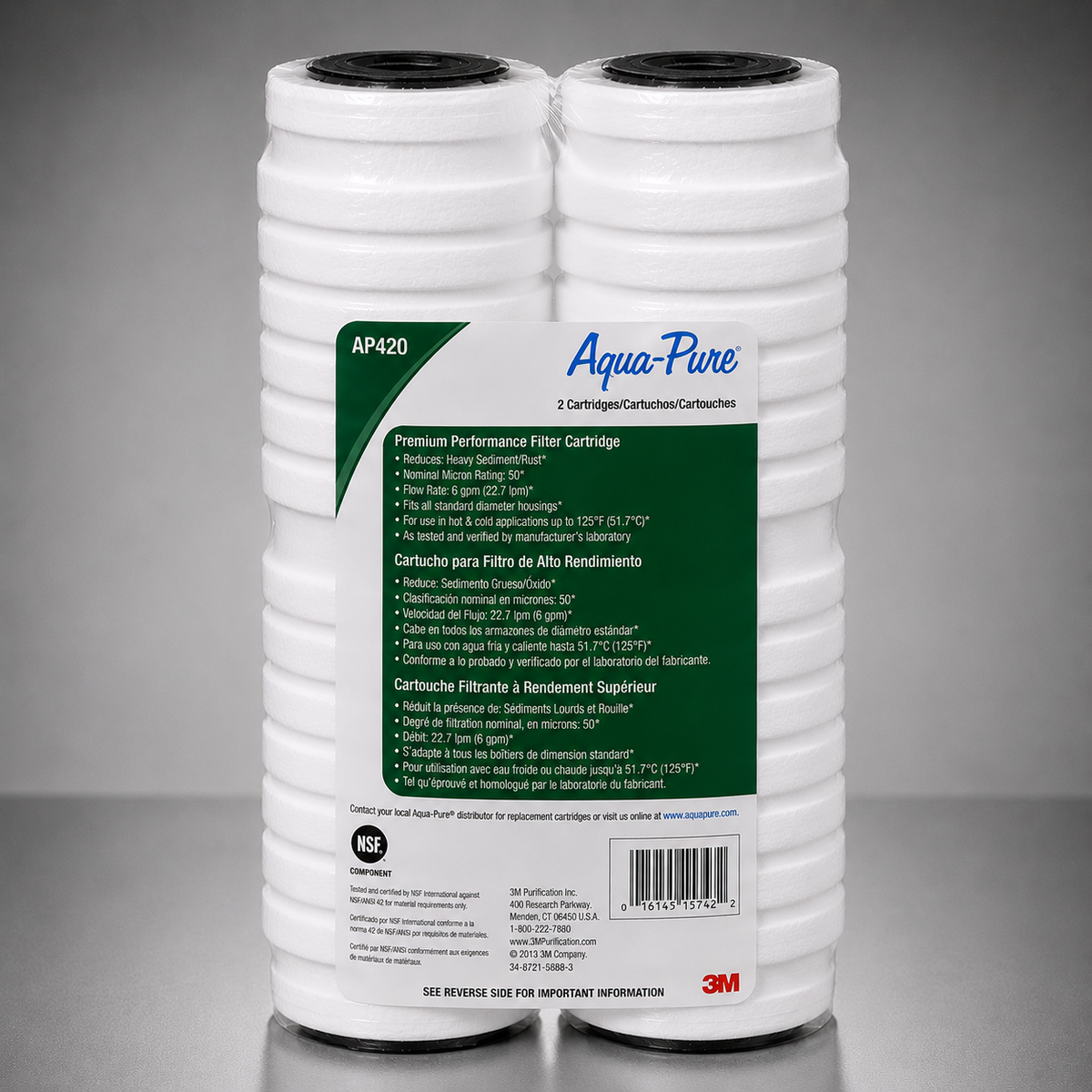 3M Aqua-Pure™ AP420-7, 2-Pack, Grooved Pre-Filter Cartridge, 55609-07, 10 inch Sediment and Scale Reduction, 5 micron