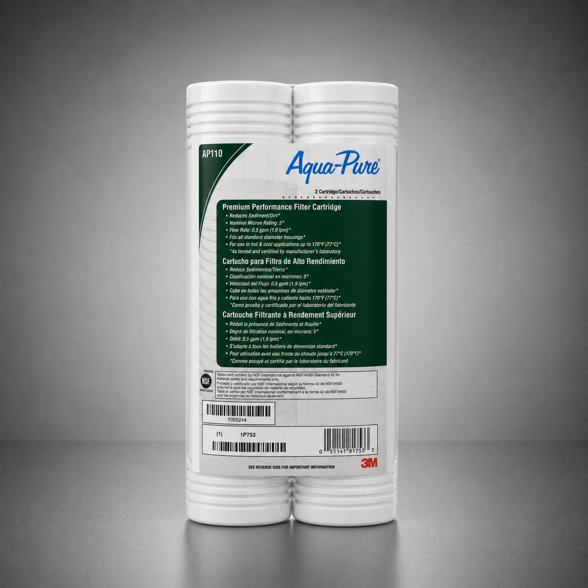 3M Aqua-Pure™ AP110 2-Pack, Grooved Pre-Filter Cartridge, 56204-04, 10 inch Prefilter, 5 micron