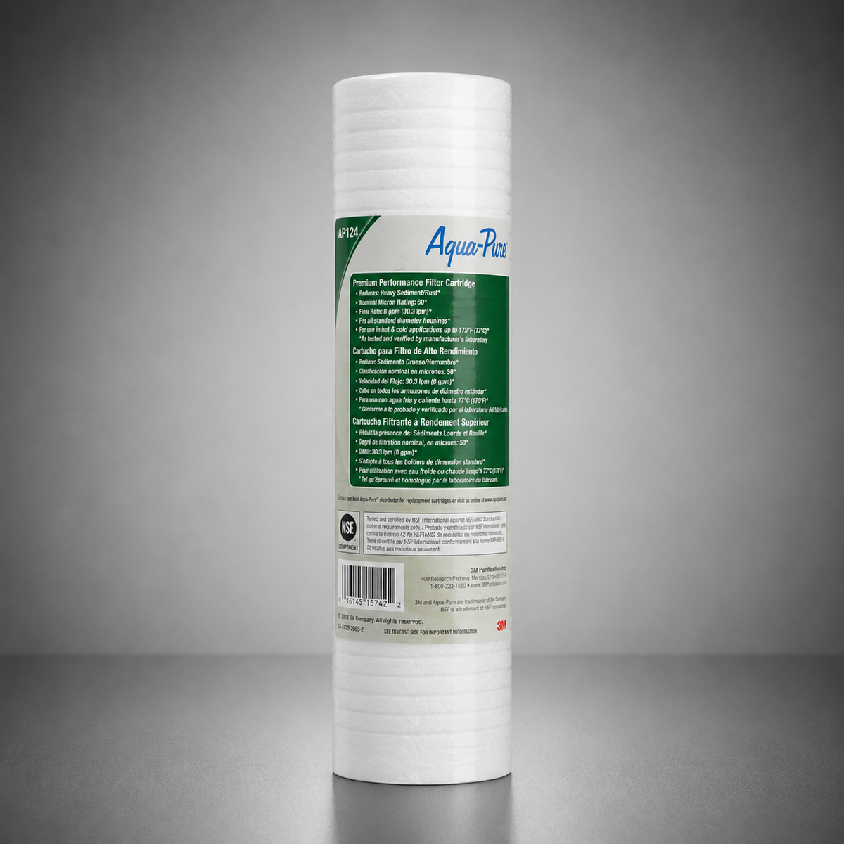 3M Aqua-Pure™ AP124 Single, Grooved Pre-Filter Cartridge, 56206-05, 10 inch Prefilter, 50 micron