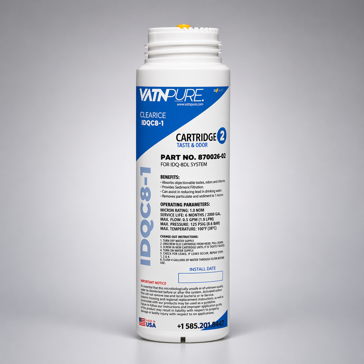 VatnPure IDQC8-1, 870026-02, FOR IDQ-8DK System, FILTER282TWIN Cartridge 2