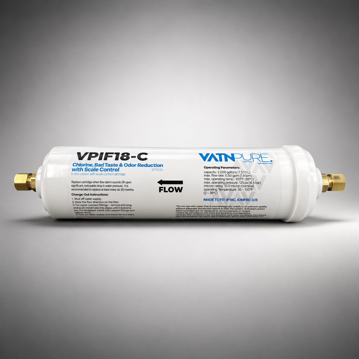 VatnPure VPIF18-C, 300-07106, Replacement Ice-O-Matic IF18C, IOMFRC Style Inline Water Filter