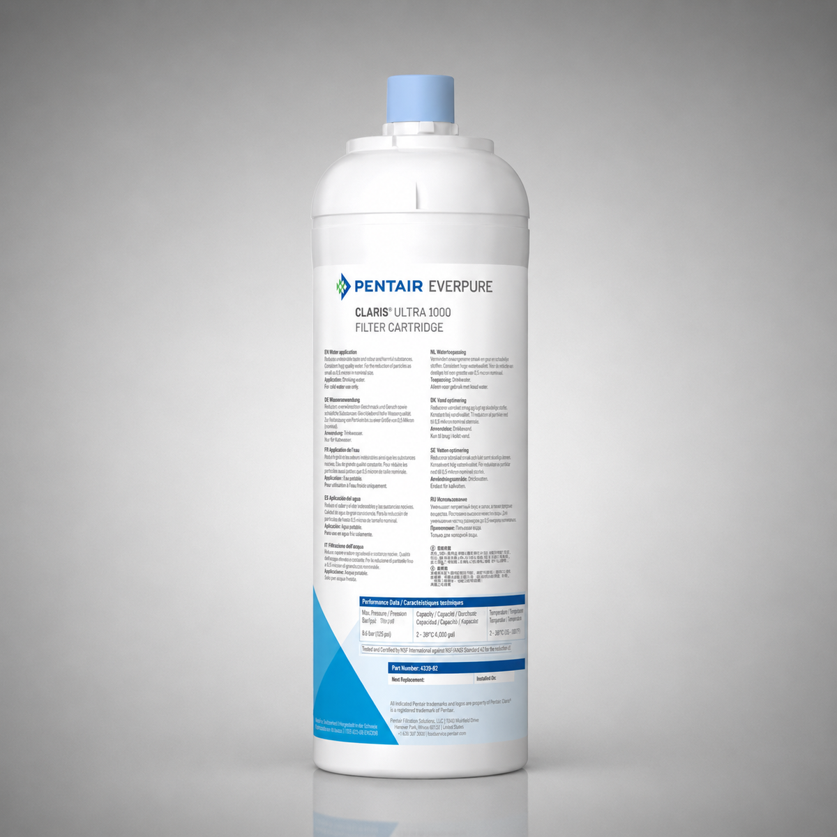 Pentair Everpure® Claris Ultra 1000-L, EV4339-82, Carbon Water Filter, Softening Resin, Ion Exchange