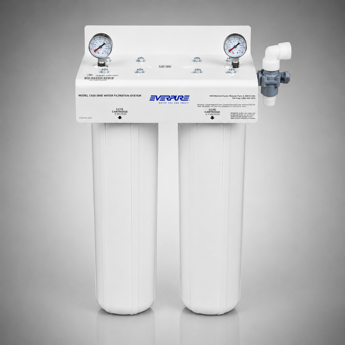 Pentair Everpure® CB20-302E Complete System with Filter Cartridges, EV9100-32, EV9105-21, CC1E, CC3E