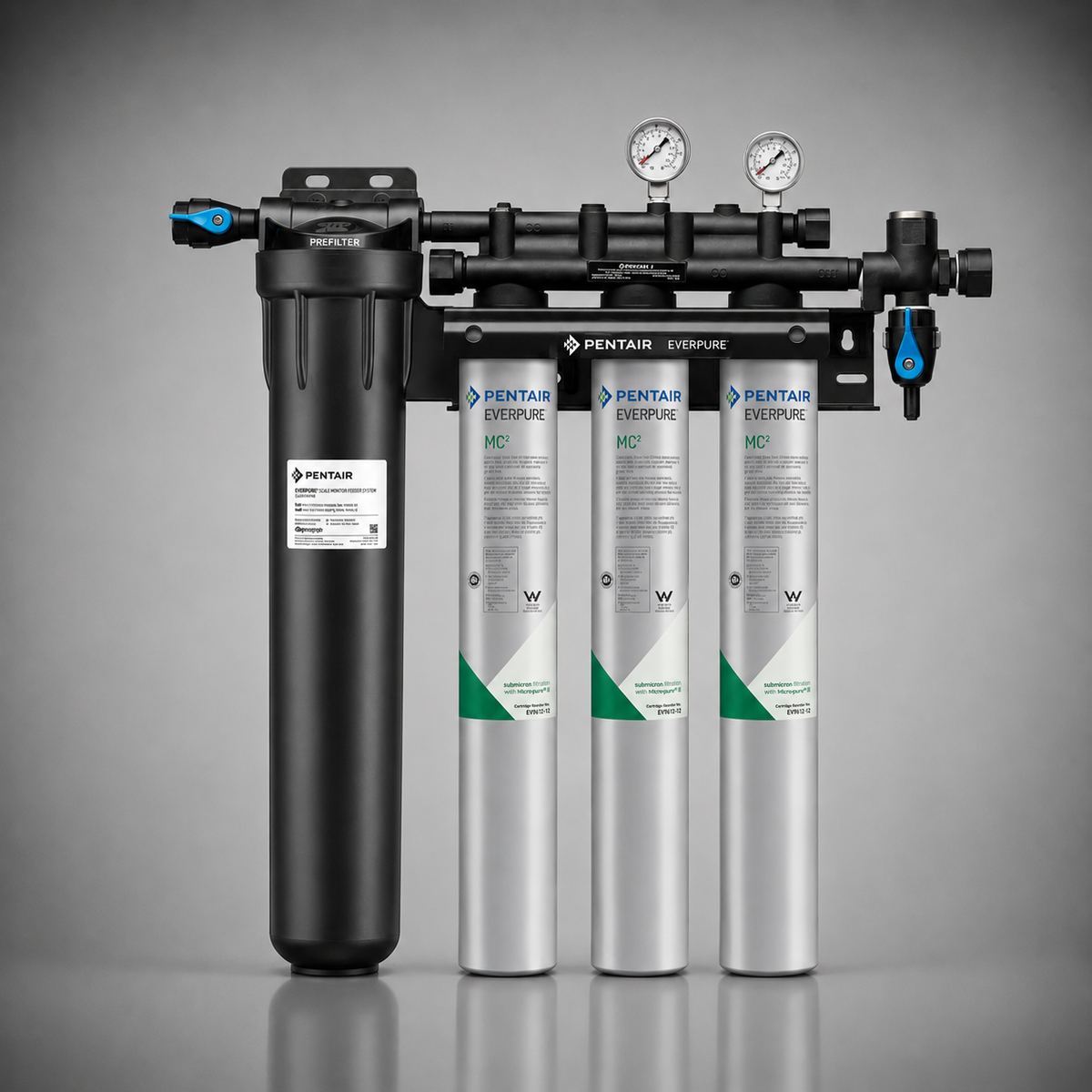 Pentair Everpure® Coldrink Single 3-MC(2) Triple System w/20 in Prefilter, EV9328-03, EV9612-56