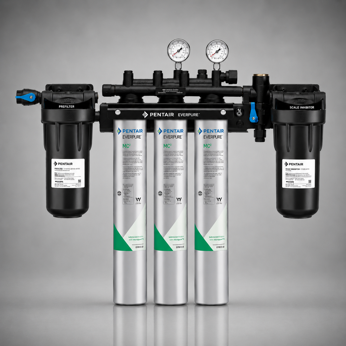 Pentair Everpure® High Flow Triple CSR MC(2) System, with 10 inch Prefilter, EV9330-43, EV9612-56