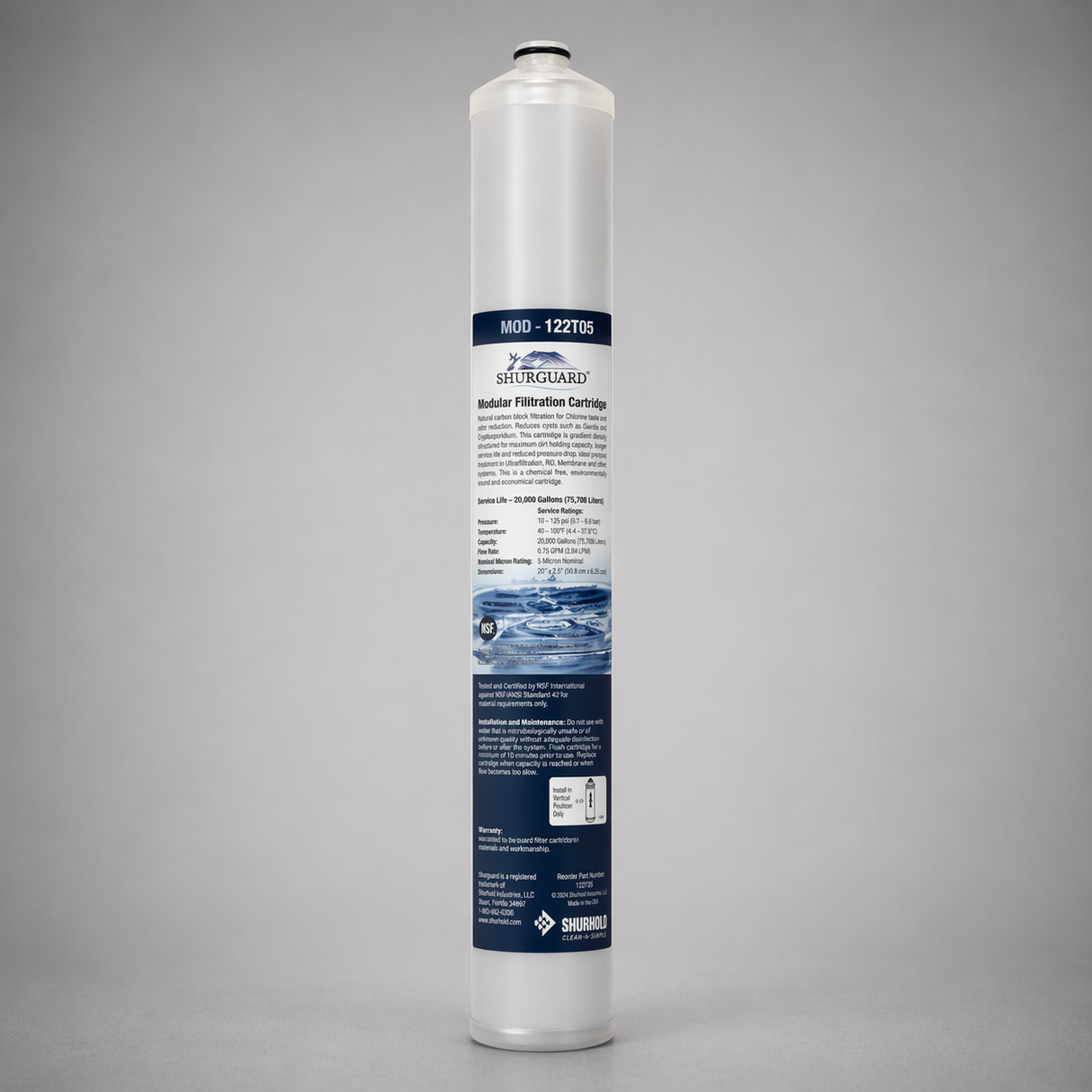 Pentair SHURflo 122TO5, 9320-3893, 122 Style Filter Cartridge, Carbon Water Filter, MOD-122TO5