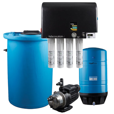 OptiPure BWS1500/50 HF, 164-15550, 1500GPD Blended Water Reverse Osmosis, 50GAL Tank, 1HP Pump