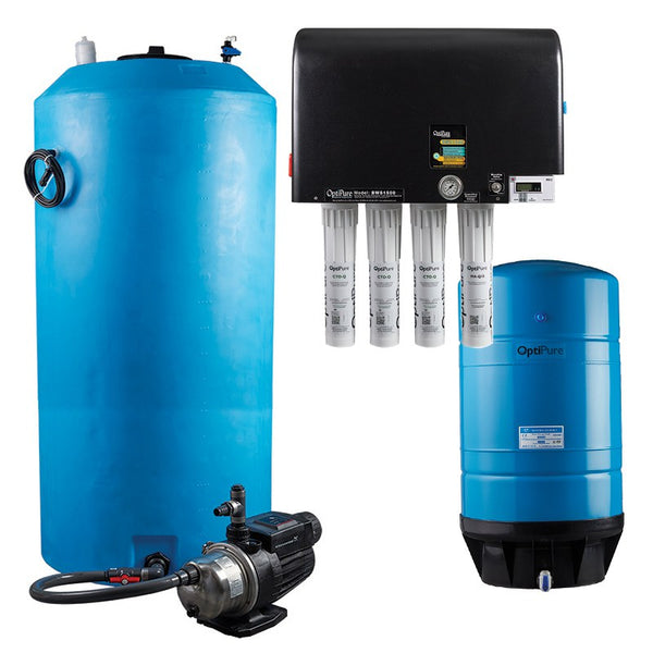 OptiPure BWS1500/300 HF, 164-15580, 1500GPD Blended Water Reverse Osmosis, 300GAL Tank, 1HP Pump